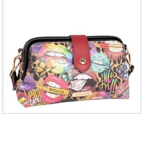 Nicole Lee Vibrant Lips Graphic Clutch with Red Accent